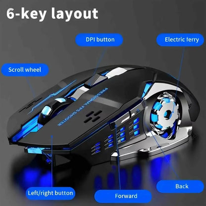 Bluetooth herní myš k počítači, dobíjecí bezdrátová myš USB, mechanická e-sportovní podsvícená myš PC Gamer pro počítač