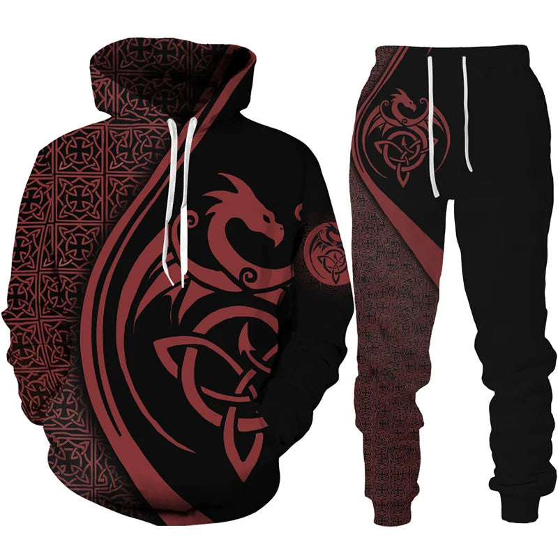 Retro Dragon Tattoo 3D Print Men Women Tracksuit Sets Casual Hoodie + Pants 2pcs Sets Oversized Sweatshirt Fashion Men Clothing