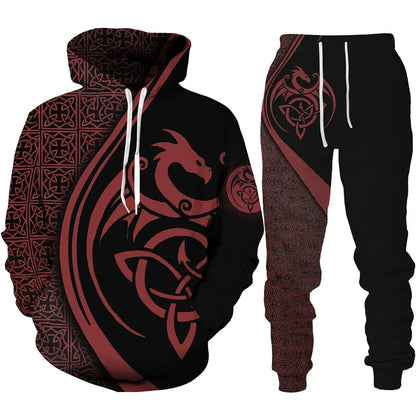 Retro Dragon Tattoo 3D Print Men Women Tracksuit Sets Casual Hoodie + Pants 2pcs Sets Oversized Sweatshirt Fashion Men Clothing
