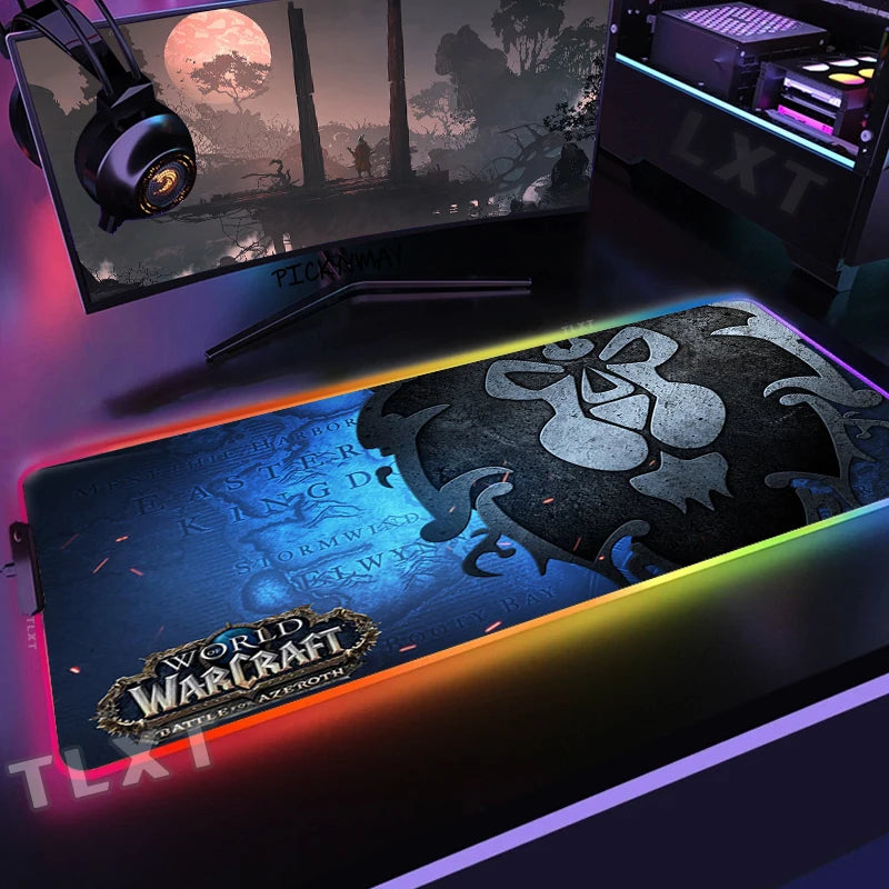 World Of Warcraft RGB Mousepad Large Gaming Mousepads Luminous Mouse Pad WOW Big Desk Pad LED Mouse Mat Backlit Keyboard Mats
