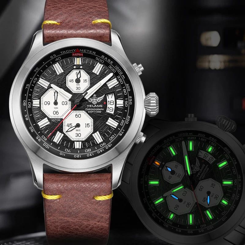 Zegarek kwarcowy męski YELANG V1029S 42mm, mechanizm Japan OS10, luminescencja T100, wodoodporność 100M, sportowy styl militarny, szafir