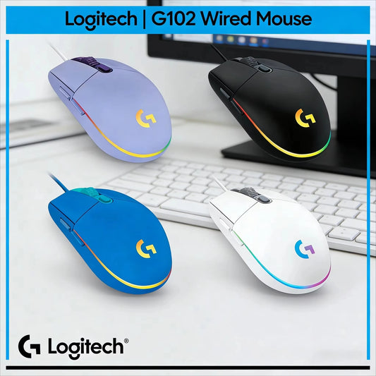 Ratón gaming con cable Logitech G102 G203, cable largo de 2.1 metros, 8000 DPI, efectos RGB, para PC, portátil, oficina y gamer, flexible