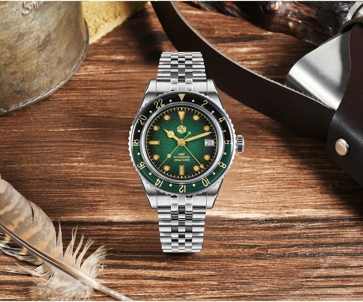 San Martin 2025 Men's Watches Retro NH34 GMT Sandwich Dial 40mm Bidirectional Sapphire Bezel Luxury Sports Watch 20Bar SN0134