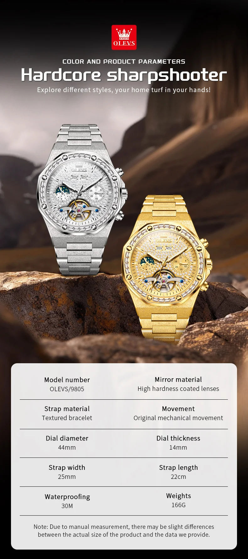 OLEVS 9805 Skeleton Automatic Man Watch Luxury Fashion Matte Texture Full Diamond Moon Phase Waterproof Mechanical Wristwatches