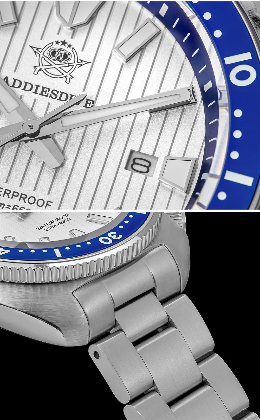 ADDIESDIVE Men's Diving Watch 200 Waterproof Sapphire Glass Quartz Watch BGW9 Luminous Stainless Steel Business Fashion Watch