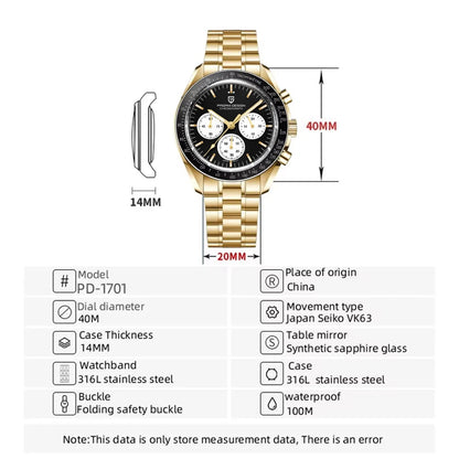 PAGANI DESIGN Moon Men's Watches Gold Luxury Quartz Watch Men Speed Sports Chronograph AR Sapphire Waterproof Luminous Man Gift