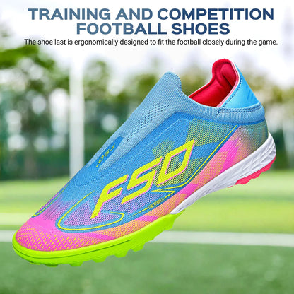 TF Soccer Shoes For Kids Youth PU Fabric Upper Rubber Sole Wear-resistant Non-slip Training Football Boots