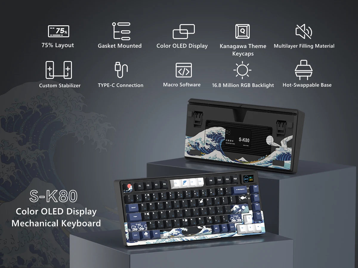 Tastiera gamer Womier S-K80 con display OLED a colori, tastiera meccanica gaming hot-swap con struttura gasket mount, RGB personalizzabile