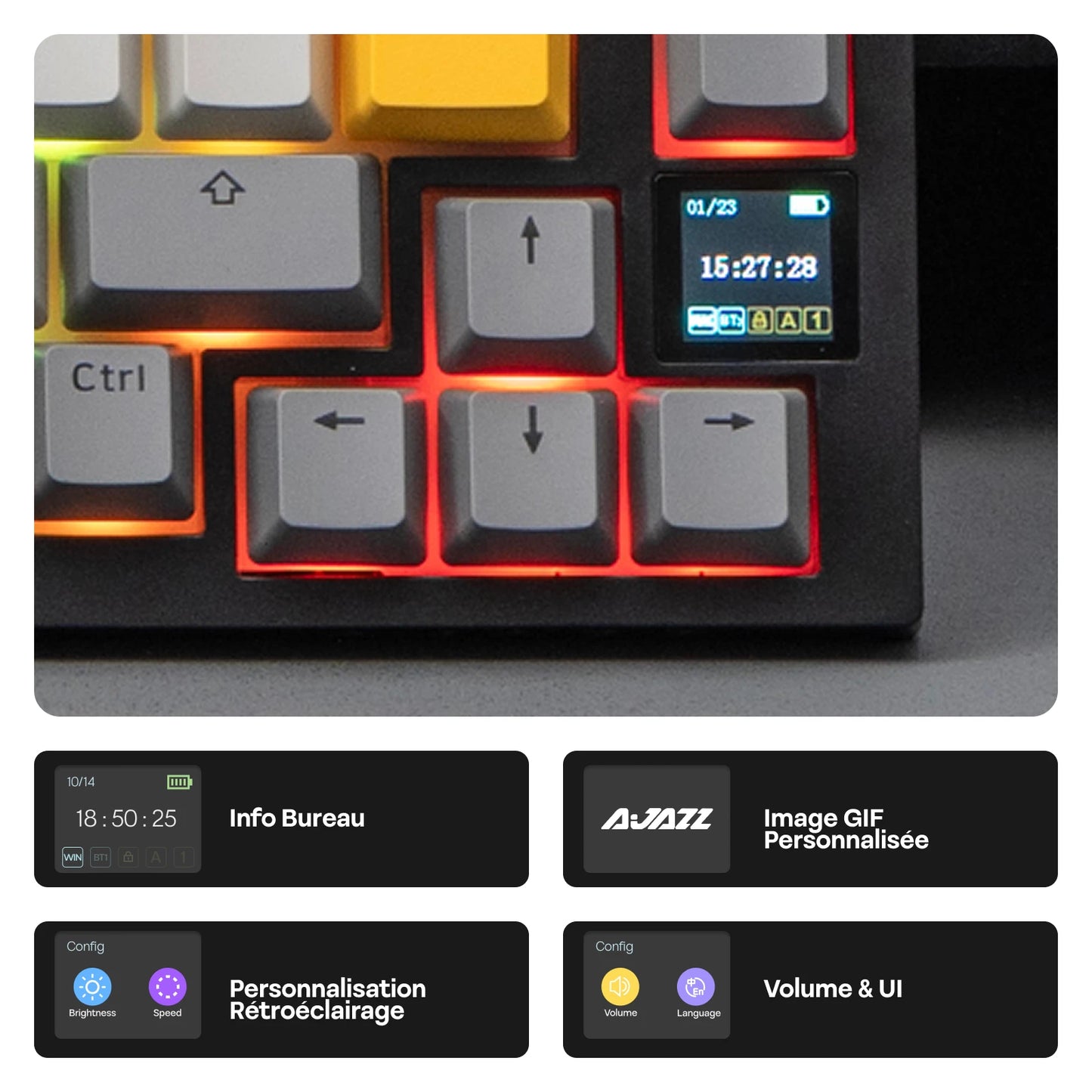 ISO-FR-Layout EPOMAKER X AJAZZ AK820 PRO 75% AZERTY Französisch Hot-Swap kabelgebundene/BT/2.4GHz kabellose mechanische Tastatur für Win/Mac/PC