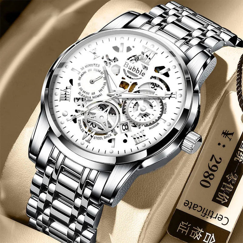 Montre pour homme UTHAI – Modèle tendance, haut de gamme, style « luxe accessible » et polyvalent; montre à quartz étanche, dotée d'un cadran ajouré avec chiffres romains.