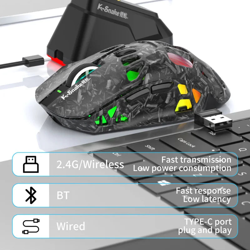 Lenovo Tri-Mode Lightweight Gaming Mouse with RGB Charging Dock 12000DPI 2.4G/Bluetooth/Wired Ergonomic Mouse for PC Laptop