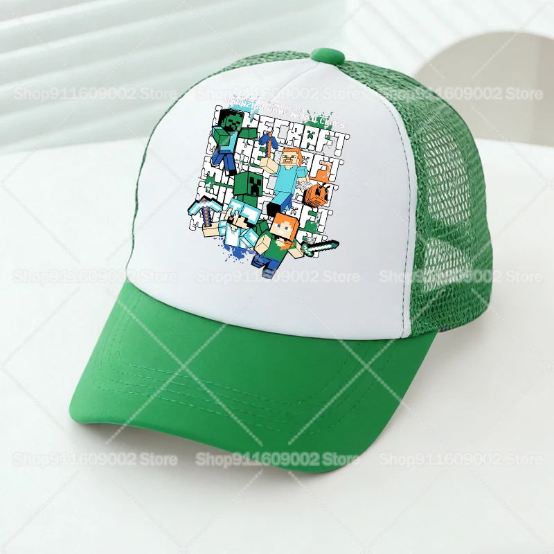 Baseballové čiapky s sieťovinou s motívmi z hry Minecraft, kreslené postavičky, pre dospelých a deti, športové čiapky, pre chlapcov a dievčatá, letné vonkajšie čiapky s klobúkom proti slnku, darček