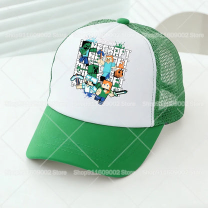 Baseballové čiapky s sieťovinou s motívmi z hry Minecraft, kreslené postavičky, pre dospelých a deti, športové čiapky, pre chlapcov a dievčatá, letné vonkajšie čiapky s klobúkom proti slnku, darček