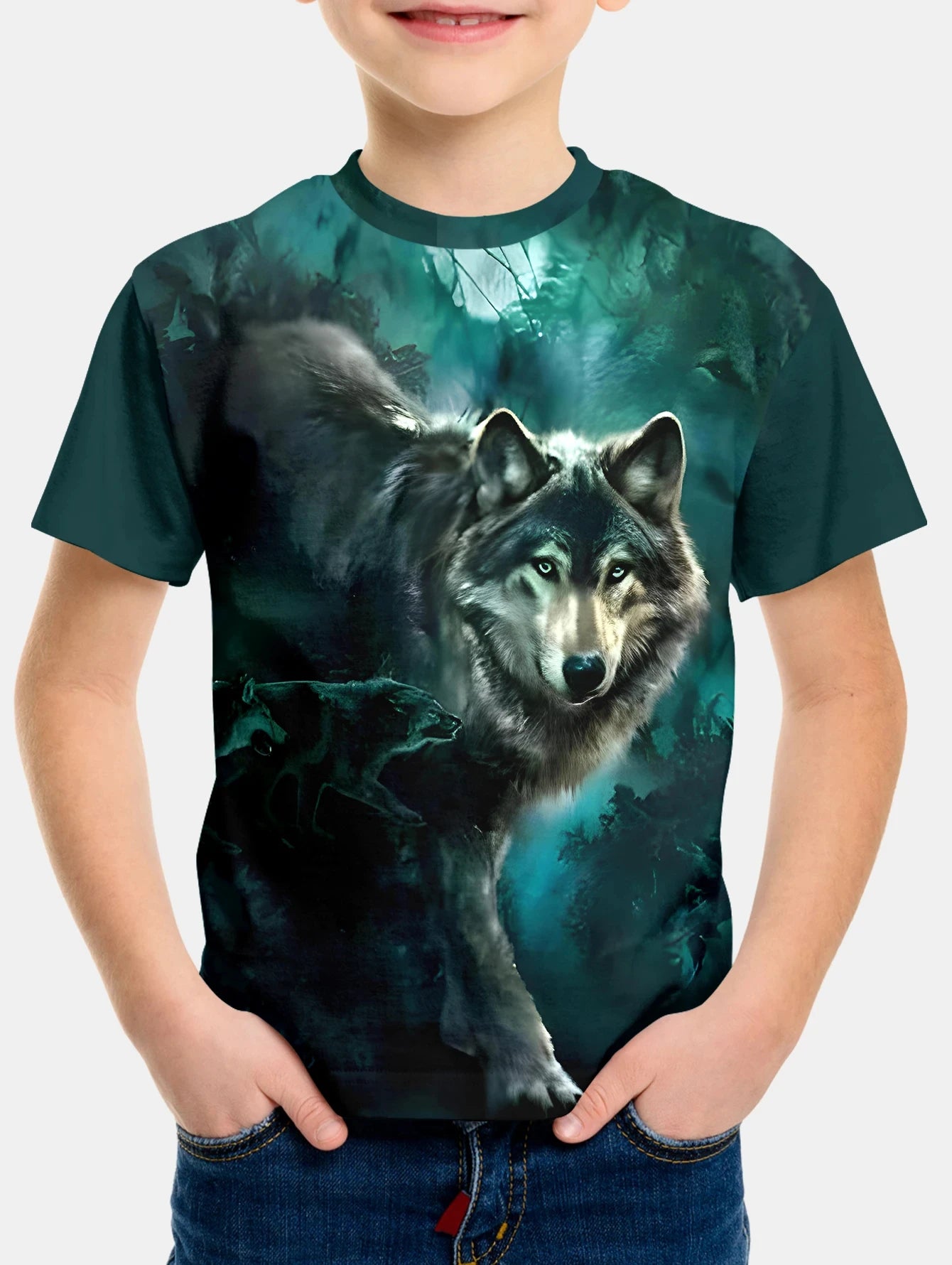 Children's Clothing Boys Tshirt Short Sleeve Cool 3D Wolf Print Kids Summer Clothes Stylish Streetwear Round Neck Girl Clothes﻿