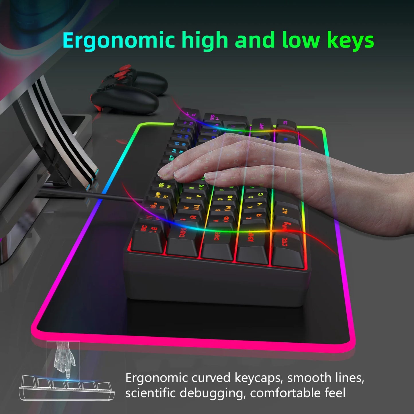 Russian Keyboard English RGB Lighting 61 Keys 60% Layout Gaming Keyboard ISO USB Wired Full Key No Impact K401 For Game Office