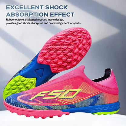 TF Soccer Shoes For Kids Youth PU Fabric Upper Rubber Sole Wear-resistant Non-slip Training Football Boots