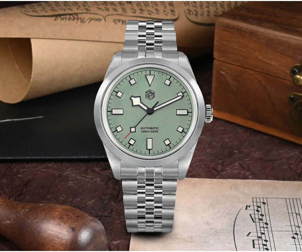 San Martin 38mm Men's Sport Watch Fashion Luxury Explore Climbing Automatic Mechanical Sapphire Waterproof 5 Links Bracelet BGW-9