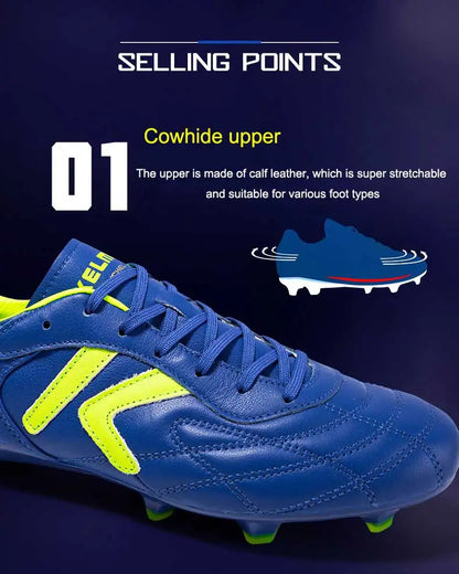 KELME FG Soccer Shoes Original Cow-Skin Sneakers Men Professional Grass Non-Slip Sports Training Football Boots ZX80011018