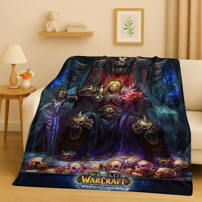 3D WOW World of Warcraft žaidimo „Demon Hunter Arthas“ animacinio stiliaus flanelinis pledas, itin minkštas pliušinis užklotas namams, miegamajam, lovai ir sofai