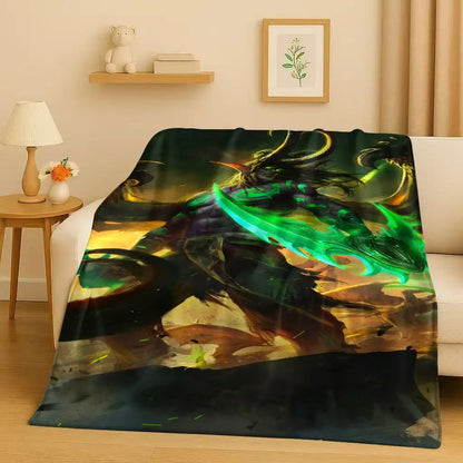 3D WOW World of Warcraft žaidimo „Demon Hunter Arthas“ animacinio stiliaus flanelinis pledas, itin minkštas pliušinis užklotas namams, miegamajam, lovai ir sofai