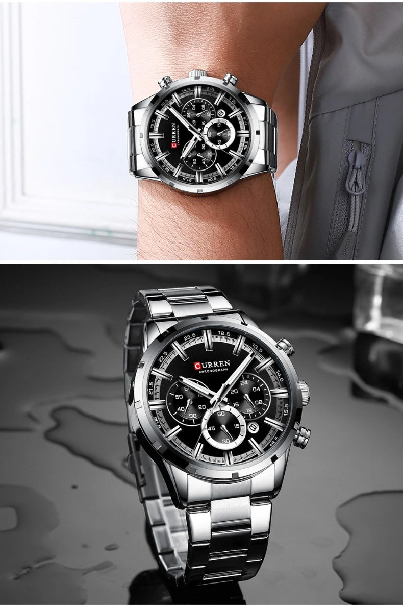 CURREN Top Brand Luxury Military Leather Wrist Watch Casual Sport Watches for Men Blue Man Clock Fashion Chronograph Wristwatch