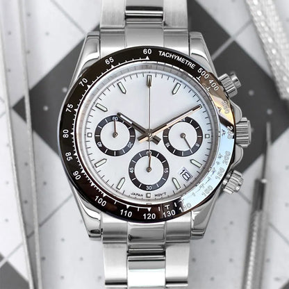 Reloj de lujo para hombre VK63 con movimiento de cuarzo, cronógrafo de negocios, 39mm, acero/oro rosa, fecha, esfera luminosa y cronógrafo completo