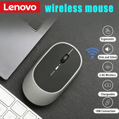 Lenovo draadloze muis USB-oplaadbaar ergonomisch met instelbare DPI voor kantoor, stil, 2.4G Bluetooth optische elektrische muis voor gaming en kantoor