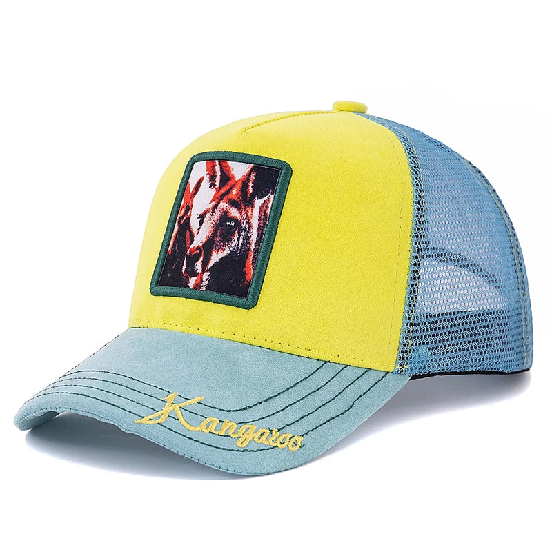 Unisex Mesh Cap Lion Pattern Patch Design Suede Hat Women And Men Summer Animal Baseball Cap Fashion Trucker Hat