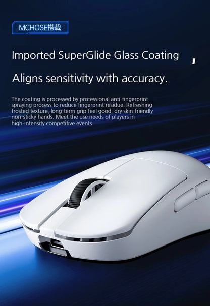 MCHOSE L7 Ultra+ közepes-nagy méretű kézre tervezett gamer e-sport egér, PAW3950, vezeték nélküli, három üzemmódú, könnyű irodai kétmeghajtós számítógépes egér