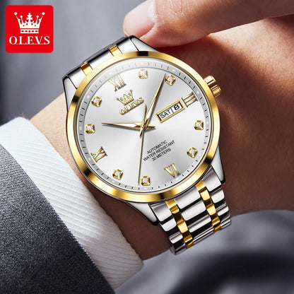 OLEVS 9946 Brand Original Man Watch Dual Calendar Diamond Scale Luxury Automatic Mechanical Watch for Men Business Wristwatches