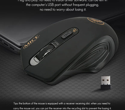 Silent 2.4G USB Wireless Mouse Battery Style Optical Tracking Computer Mice Receiver Soundless Mice For Office Laptop Ipad Mac