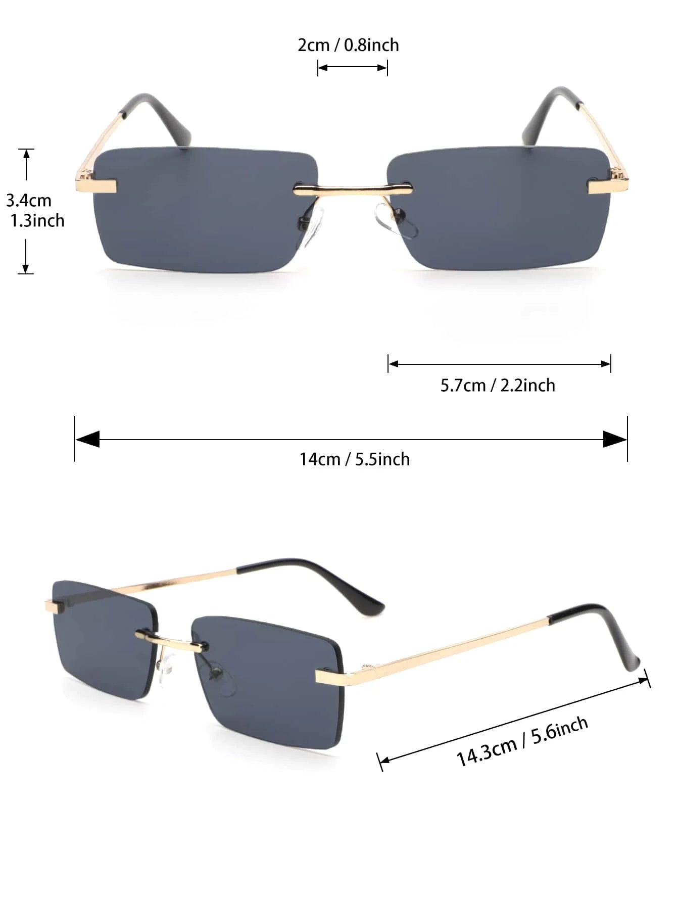 1/2PCS Unisex Metal Square Frame Fashio Rimless Sunglasses For Outdoor Beach Party