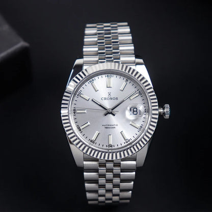 Cronos DateJ Luxury Men Watch Stainless Steel 5 Links Bracelet PT5000 Miyot 9015 100m Water Resistant Sapphire L6046M