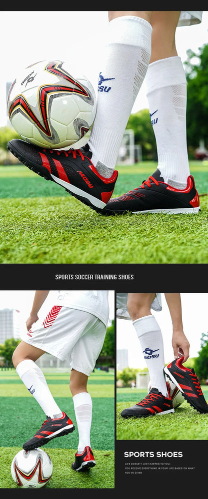 Nuevas zapatillas de fútbol para hombre y mujer, calzado deportivo para interior y exterior con tacos largos y tacos fragmentados para entrenamiento de fútbol en césped sintético