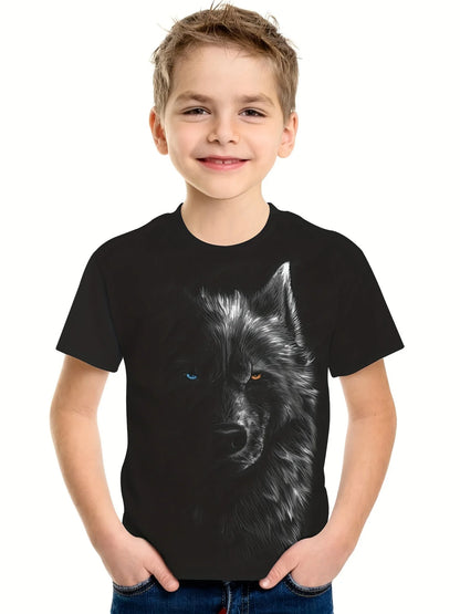 Children's Clothing Boys Tshirt Short Sleeve Cool 3D Wolf Print Kids Summer Clothes Stylish Streetwear Round Neck Girl Clothes﻿