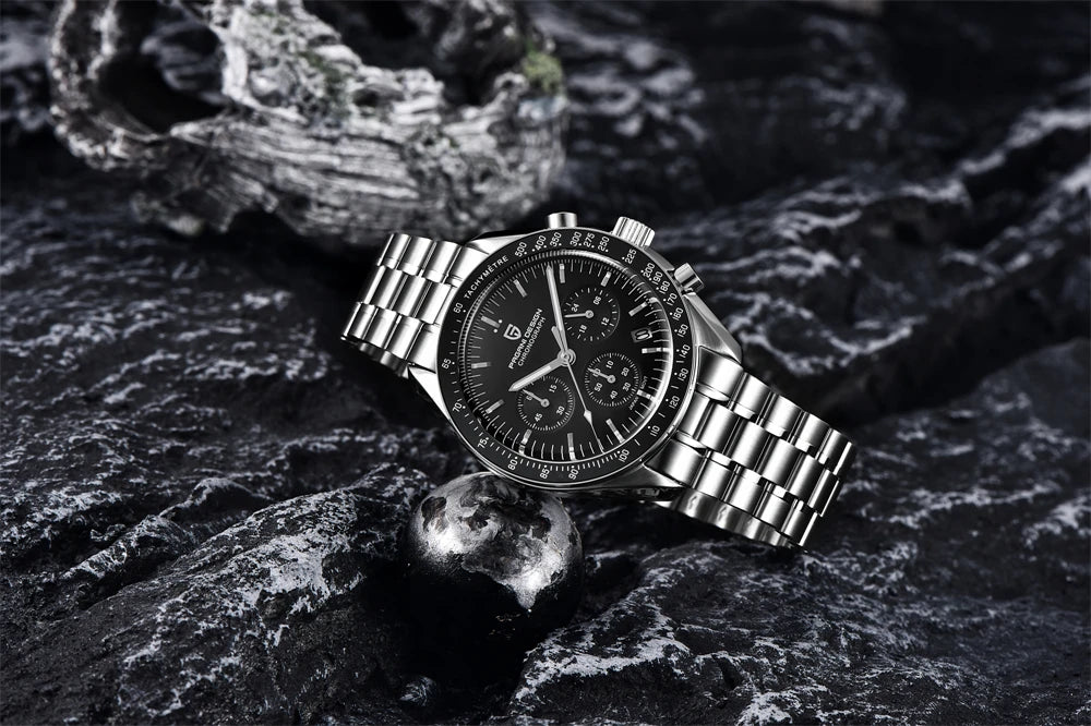 Pánske hodinky PAGANI DESIGN „New Moon“ – luxusné quartzové hodinky, chronograf, zafírové sklo s antireflexnou úpravou, keramický rámček, luminiscenčné ručičky