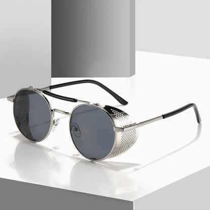 2023 Steampunk Side Wind Proof Mesh Flip Round Metal Sunglasses