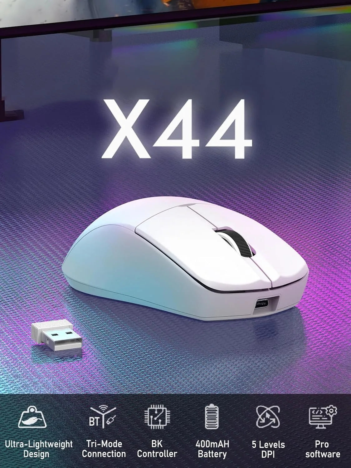 Ratón portátil ultraligero E-YOOSO con cable, ratón trimodo 2.4G /BT/USB-C recargable para ordenador portátil/PC/Mac