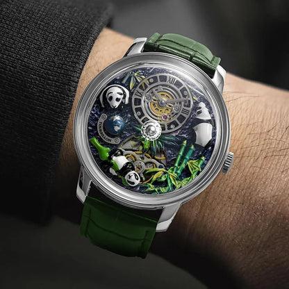 2025 PINDU New Panda Series National Treasure Symbol Men Mechanical Watch Rotating Crystal Ball 45.5MM Wristwatches Men M2791B