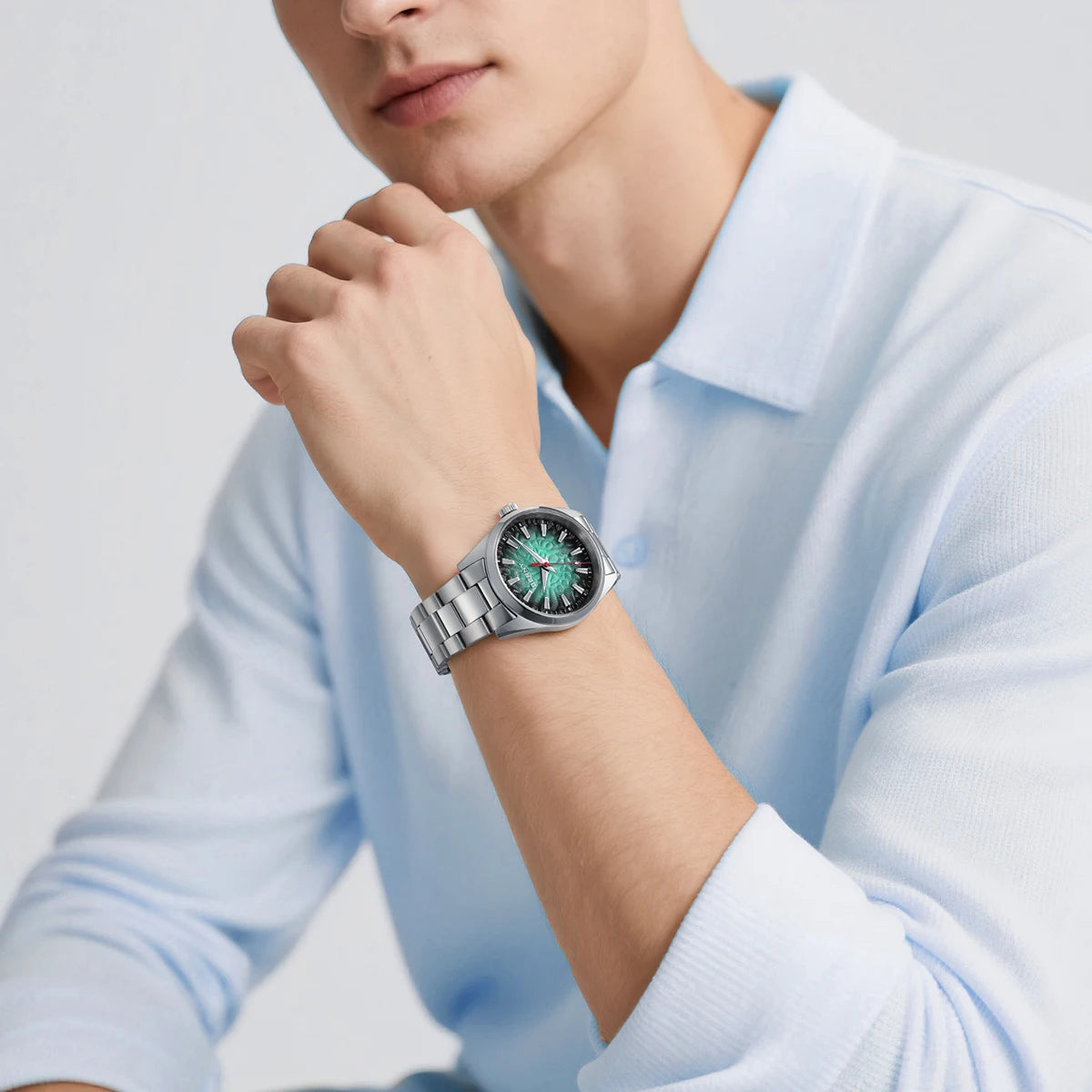 Relógio de homem BERNY – Relógio de quartzo, vidro de safira, ponteiros luminescentes, resistente à água até 10 ATM, inteiramente em aço inoxidável – Estilo elegante e descontraído, ideal para o dia a dia ou para ocasiões profissionais