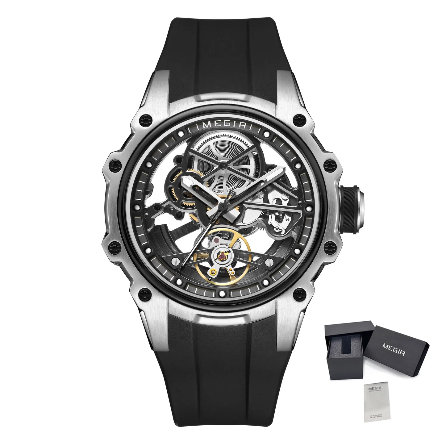 MEGIR Fashion Men's Full Automatic Watches Hollow Out Luminous Sports Mechanical Watch Waterproof Wristwatches Reloj Hombre 2243