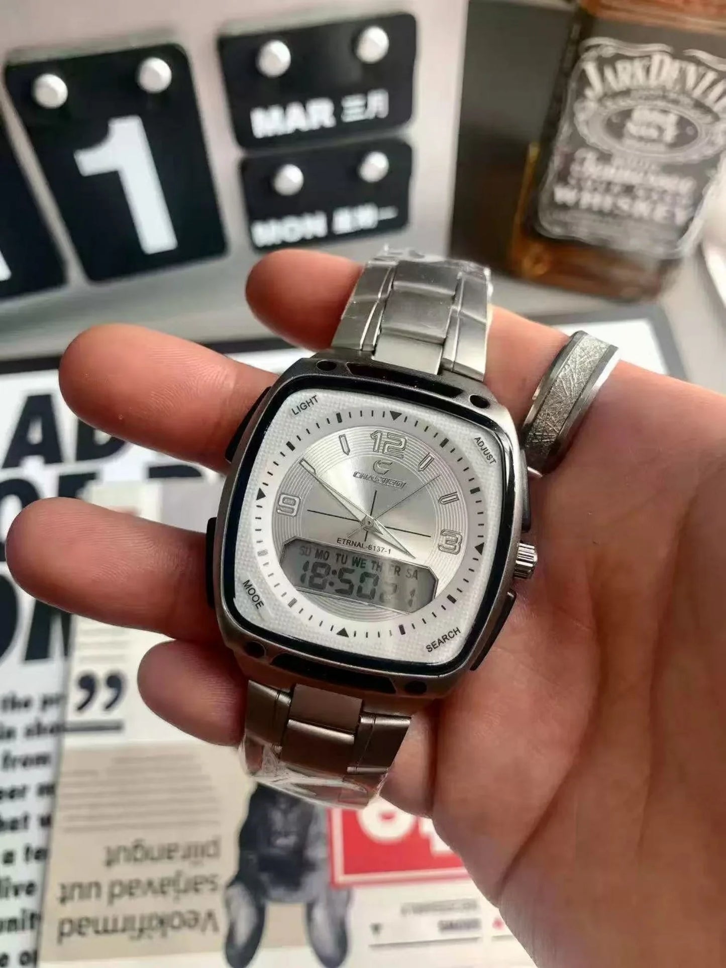 Creative Digital Display Square Quartz Watch Men with Large Dial High-end Luminous Fashion Style Gift Men's Watches Alarm Clock