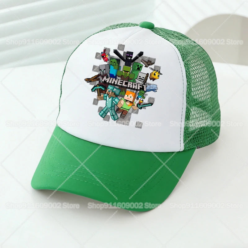 Baseballové čiapky s sieťovinou s motívmi z hry Minecraft, kreslené postavičky, pre dospelých a deti, športové čiapky, pre chlapcov a dievčatá, letné vonkajšie čiapky s klobúkom proti slnku, darček