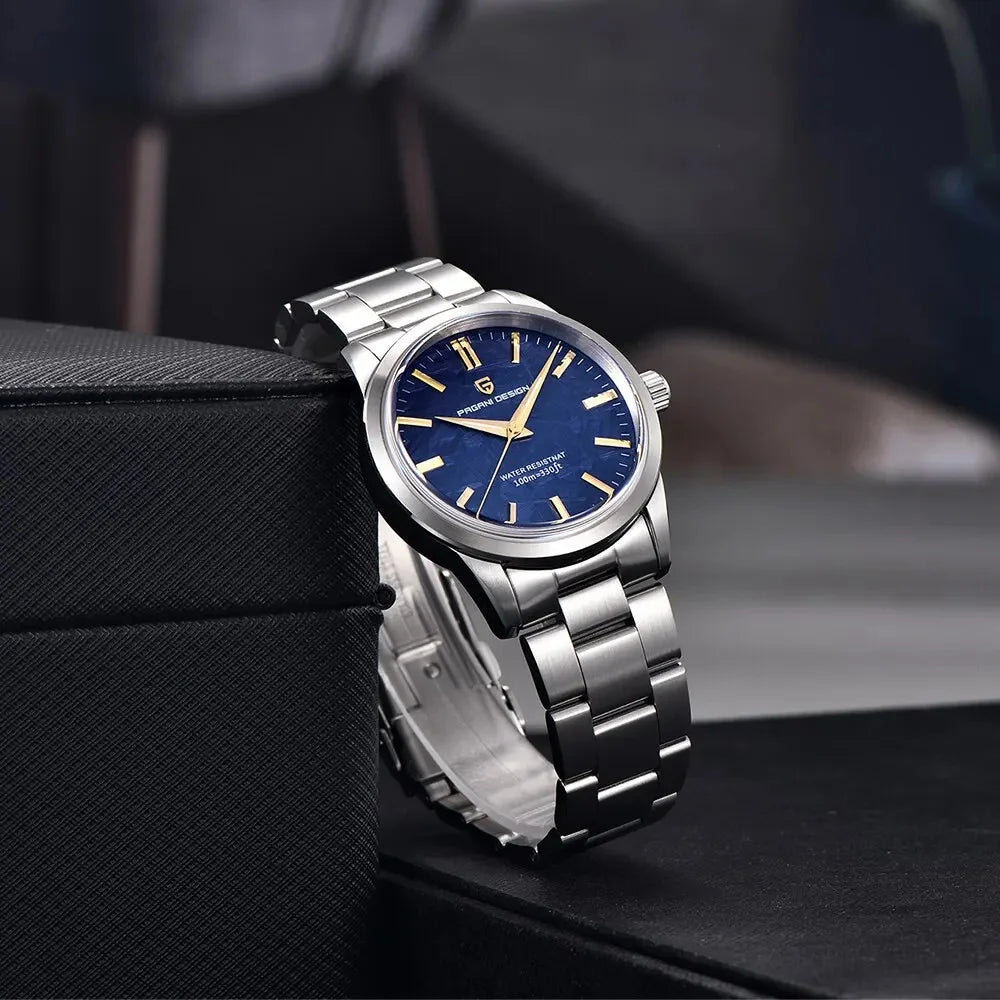 Pánské hodinky PAGANI DESIGN 40 mm, japonský quartzový strojek TMI VH31, luxusní/obchodní styl, safírové sklo, nerezová ocel 316L, vodotěsné do 100 m