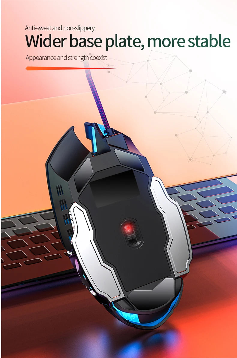 Rato Gaming USB com Fio, 6 Botões, Retroiluminado, Ergonómico, DPI Ajustável, Rato Ótico para PC Gamer e Computador de Secretária