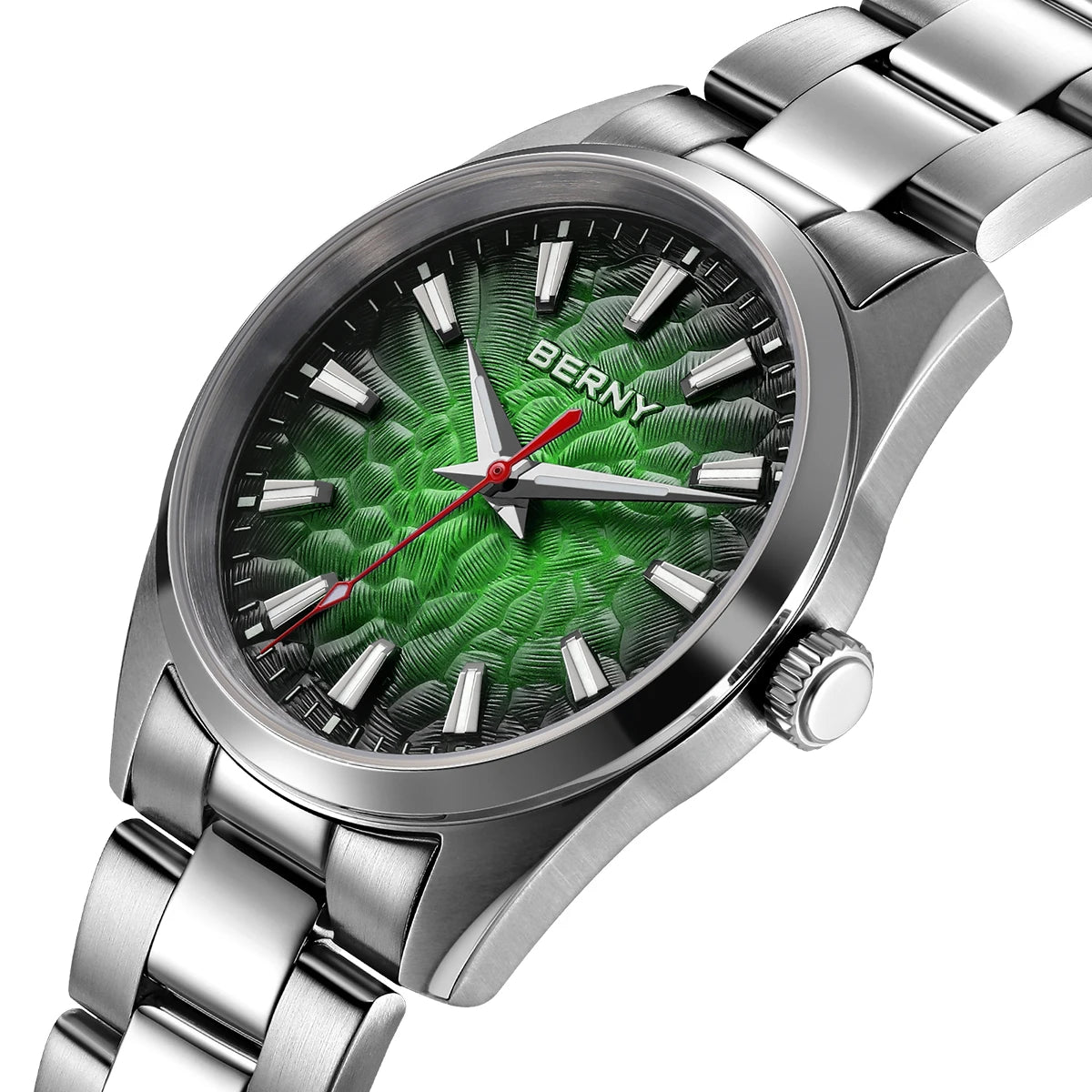Relógio de homem BERNY – Relógio de quartzo, vidro de safira, ponteiros luminescentes, resistente à água até 10 ATM, inteiramente em aço inoxidável – Estilo elegante e descontraído, ideal para o dia a dia ou para ocasiões profissionais