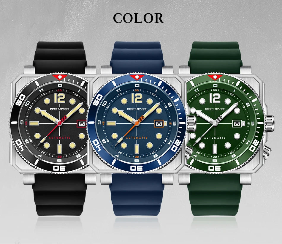 Reloj de buceo automático para hombre FeelNever 8215 con movimiento automático, superluminoso, acero 316, cristal de zafiro, reloj mecánico deportivo masculino