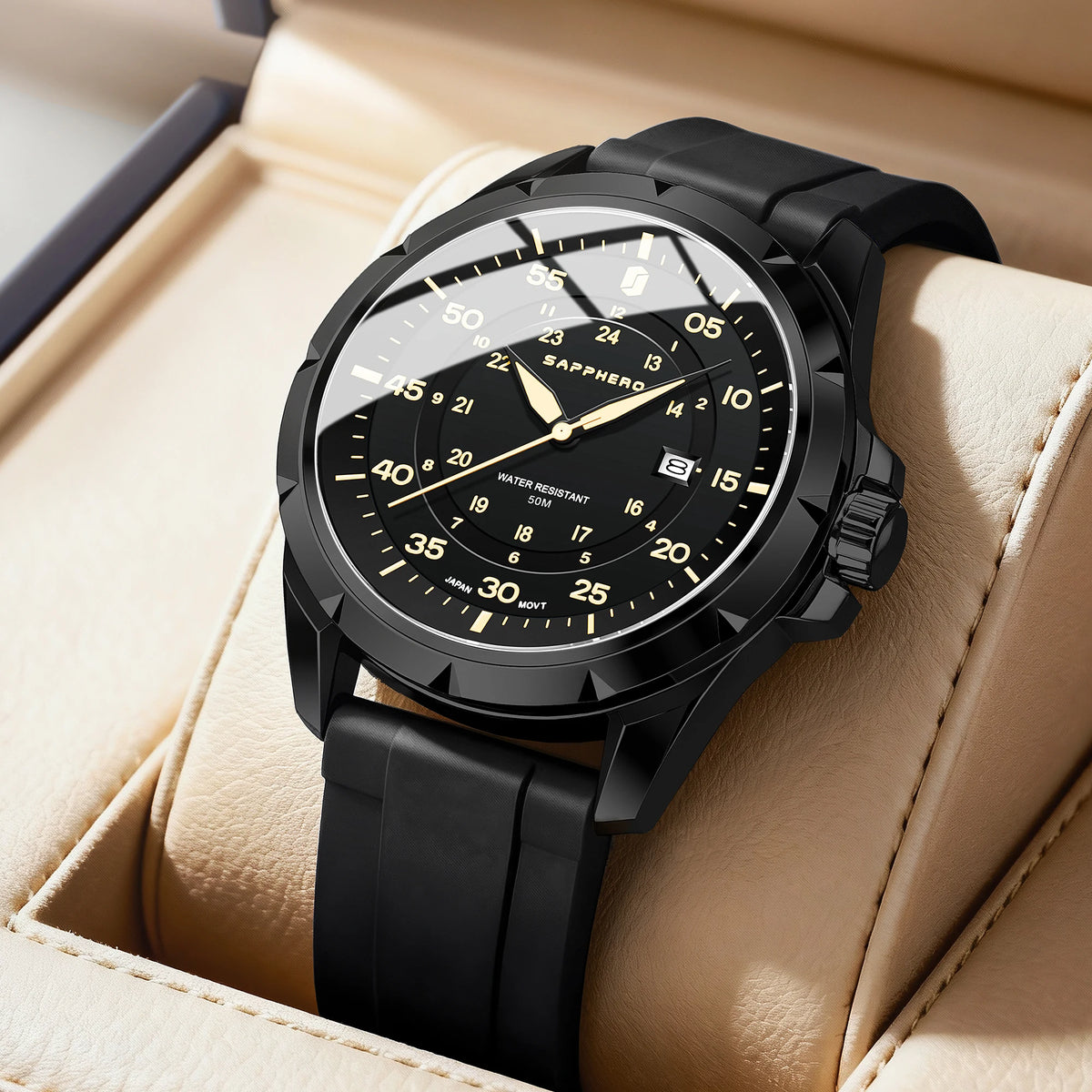 SAPPHERO Men’s Watch – Luxury quartz watch, water-resistant to 50 m, featuring an imported movement and a stainless steel case – An ideal gift idea for men.