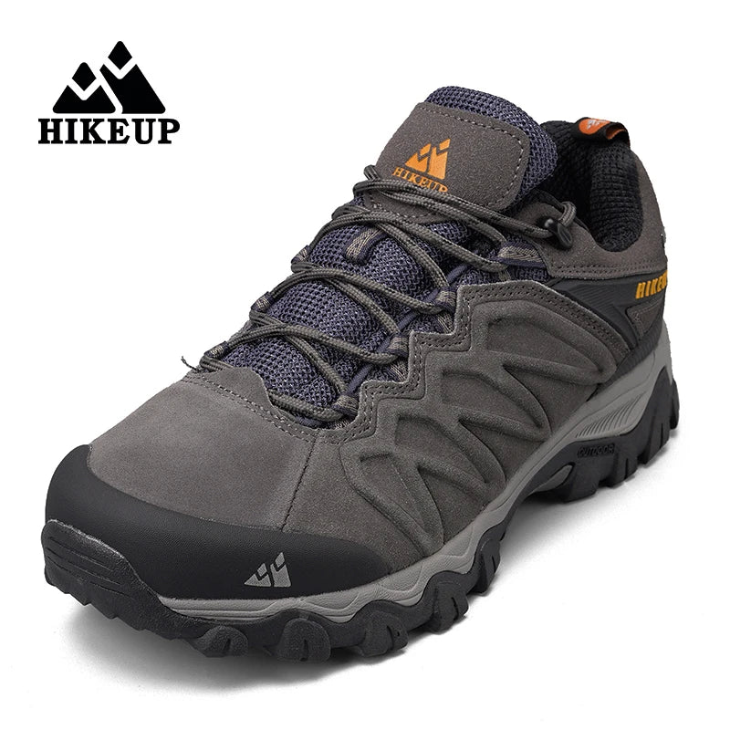 HIKEUP High-Quality Leather Hiking Shoes, Durable Outdoor Sport Men Trekking Leather Shoes, Lace-Up Climbing Hunting Sneakers