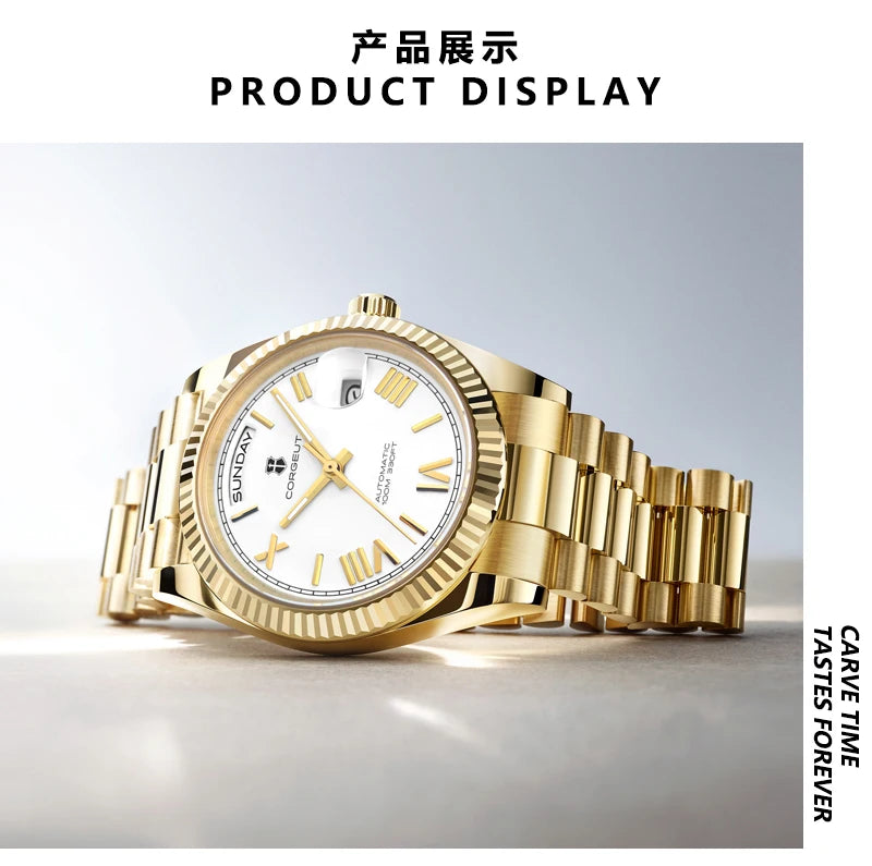 39mm Men Corgeut Logo/Name NH36 Automatic Mechanical Relogio Masculino Sapphire Glass Luminous Waterproof Wristwatch